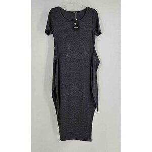 New Yacun Short Sleeve Bodycon Tie Front Stretch Pencil Dress w/Side Split Sz S